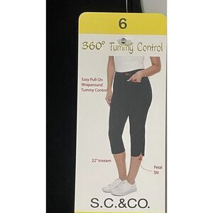 S.C. & CO. 360 Tummy Control Petal Slit 22" Inseam Capris Black NWT SIZE 6‎